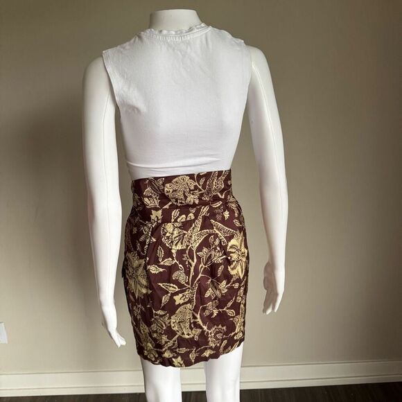 Isabel Marant Mini Skirt With Side Wrap Detail Brown White - Picture 4 of 5